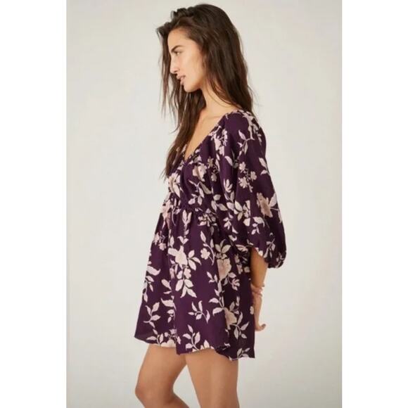 Free People PORTIA Floral Print Babydoll Balloon Sleeves Mini Dress Size XS $148 - Picture 6 of 14